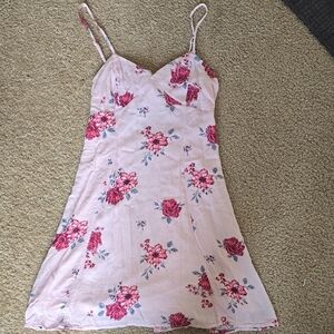 Pink Floral Spaghetti Strap Dress